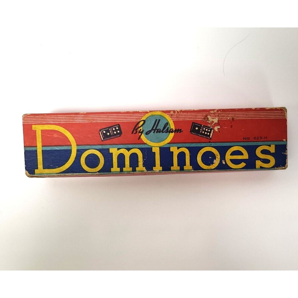 VINTAGE DOMINOES By HALSAM - 28 PIECES - ORIGINAL BOX SET NO. 623-H